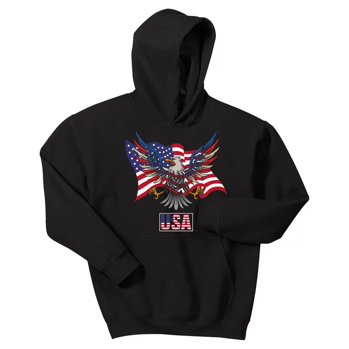 American Bald Eagle Usa Flag Kids Hoodie