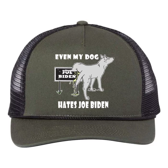 Anti Biden Even My Dog Hates Joe Biden Political Humor Gift Retro Rope Trucker Hat Cap