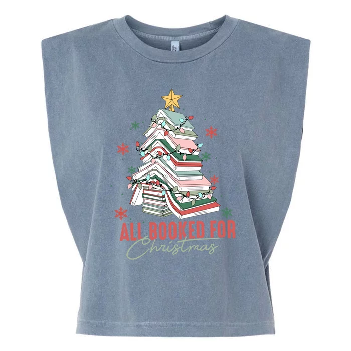 All Booked For Christmas Book Tree Christmas Xmas Lights Gift Garment-Dyed Women's Muscle Tee