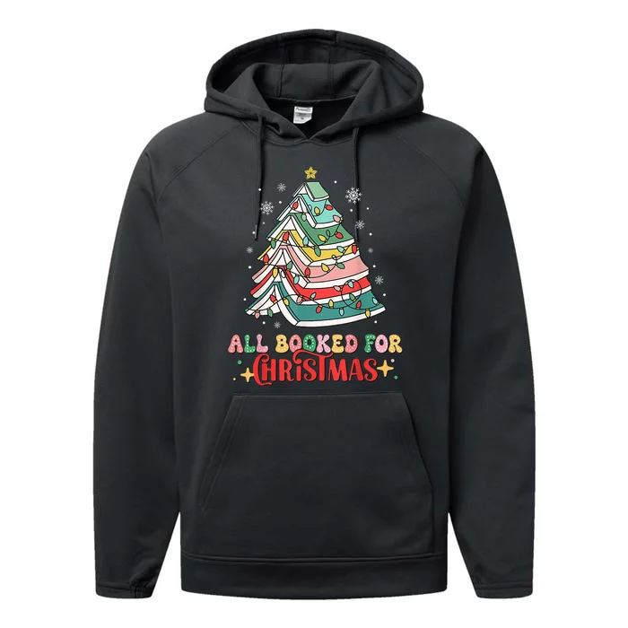 All Booked For Christmas Book Christmas Tree Lights Performance Fleece Hoodie