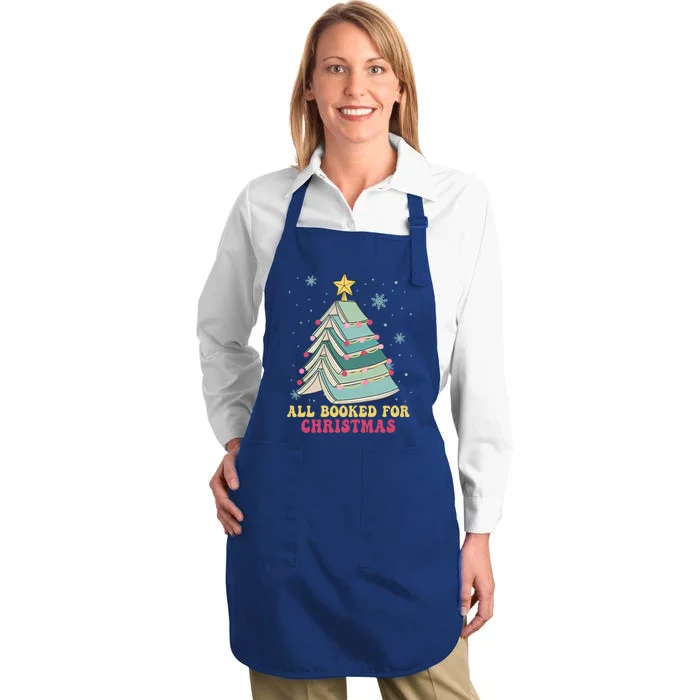 All Booked For Christmas Books Christmas Tree Librarian Xmas Cool Gift Full-Length Apron With Pocket