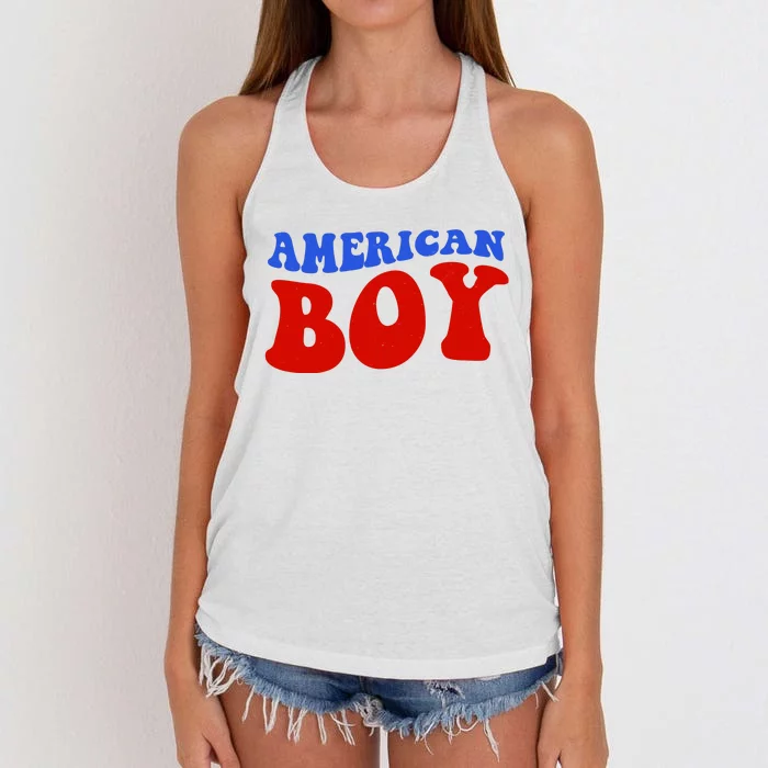 American Boy Fourth Of July Women's Knotted Racerback Tank