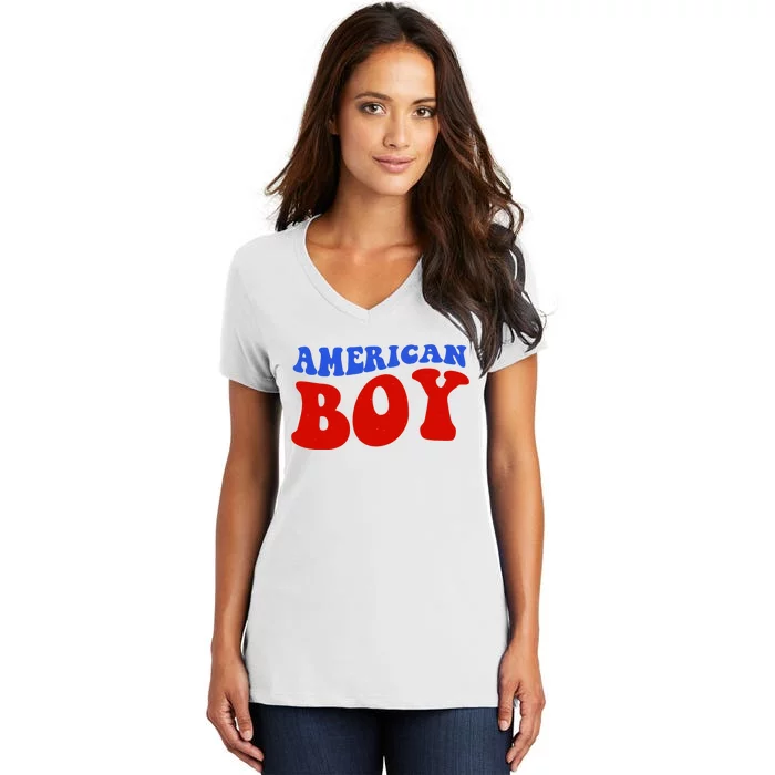 American Boy Fourth Of July Women's V-Neck T-Shirt