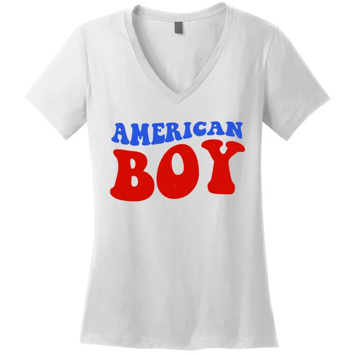 American Boy Fourth Of July Women's V-Neck T-Shirt