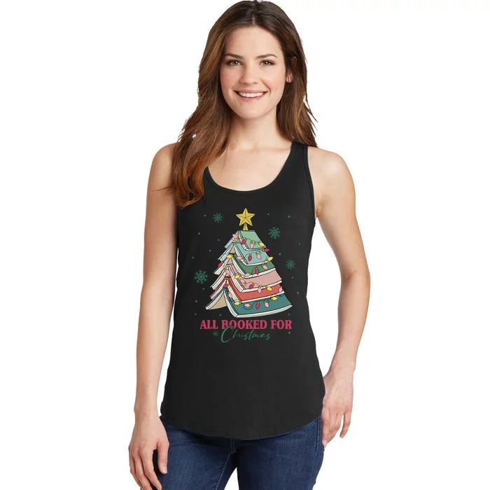 All Booked For Christmas Vintage Librarian Xmas Tree Lights Ladies Essential Tank