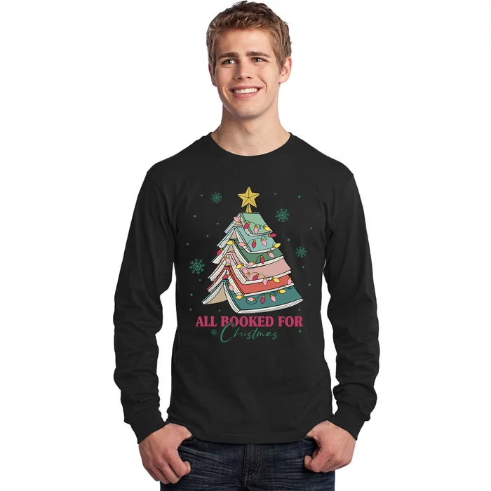 All Booked For Christmas Vintage Librarian Xmas Tree Lights Tall Long Sleeve T-Shirt