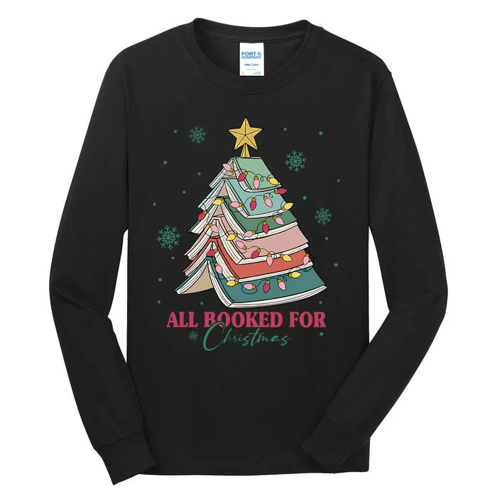 All Booked For Christmas Vintage Librarian Xmas Tree Lights Tall Long Sleeve T-Shirt