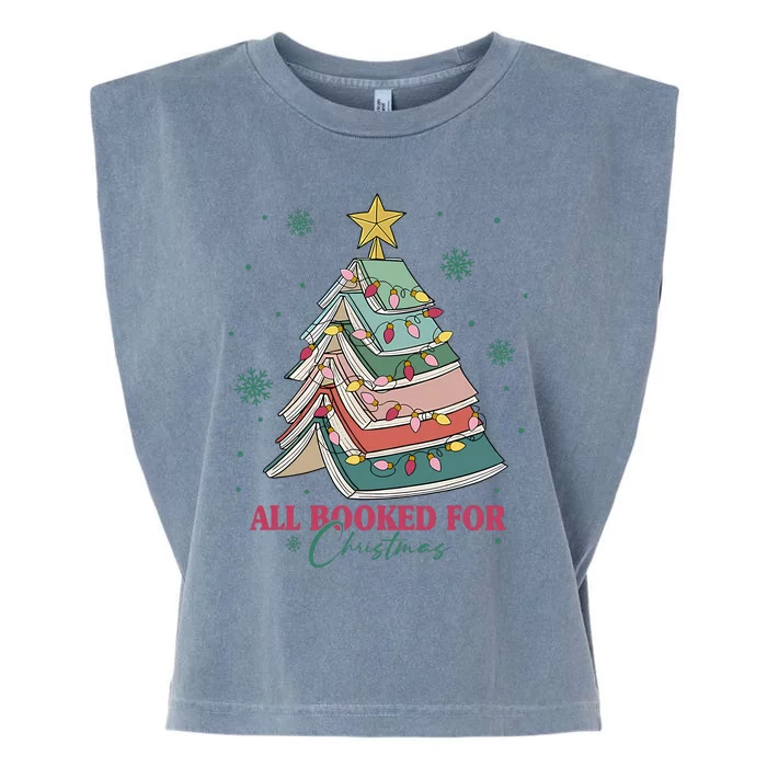 All Booked For Christmas Vintage Librarian Xmas Tree Lights Garment-Dyed Women's Muscle Tee