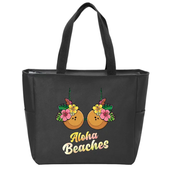 Aloha Beaches Funny Summer Coconut & Flower Bra Zip Tote Bag