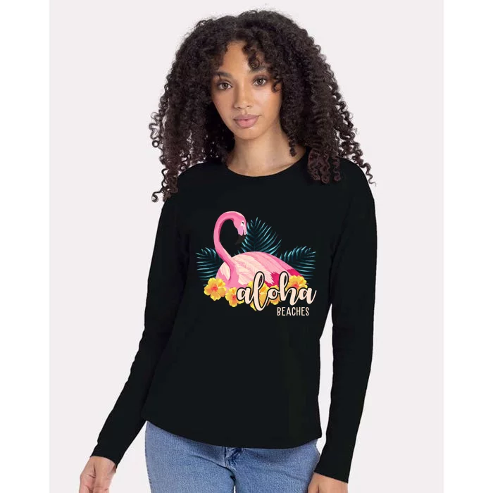 Aloha Beaches Flamingo Tropical Womens Cotton Relaxed Long Sleeve T-Shirt