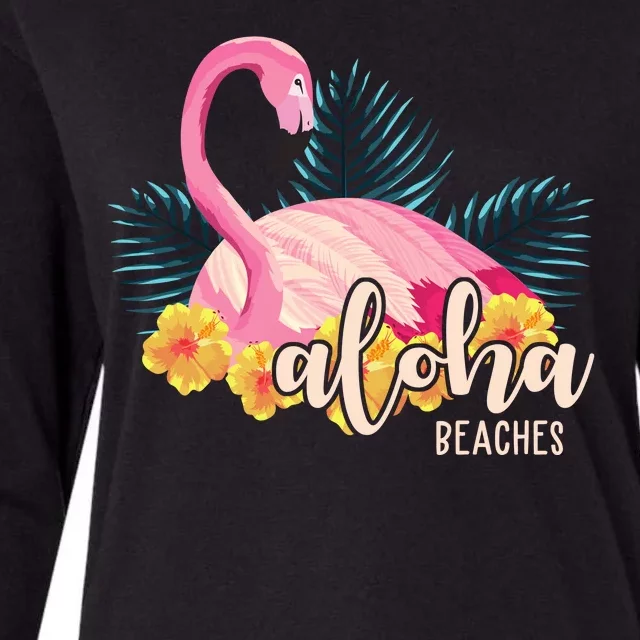 Aloha Beaches Flamingo Tropical Womens Cotton Relaxed Long Sleeve T-Shirt