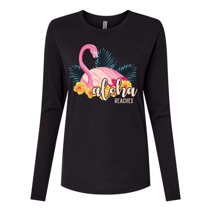 Aloha Beaches Flamingo Tropical Womens Cotton Relaxed Long Sleeve T-Shirt