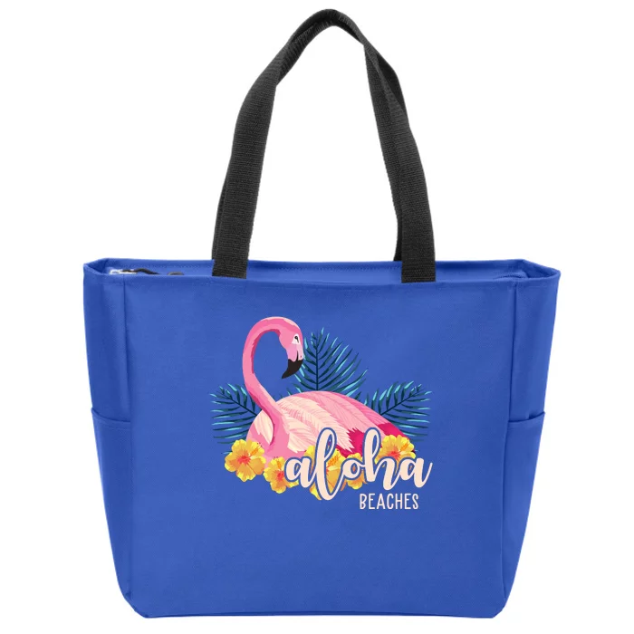 Aloha Beaches Flamingo Tropical Zip Tote Bag