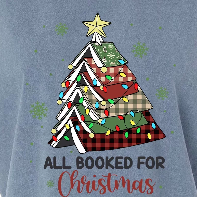 All Booked For Christmas Funny Christmas Book Tree Garment-Dyed Women's Muscle Tee