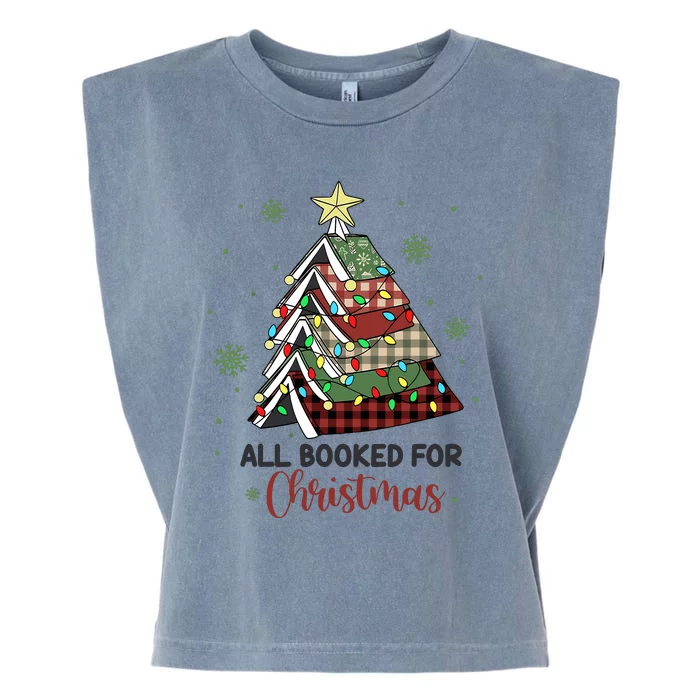 All Booked For Christmas Funny Christmas Book Tree Garment-Dyed Women's Muscle Tee