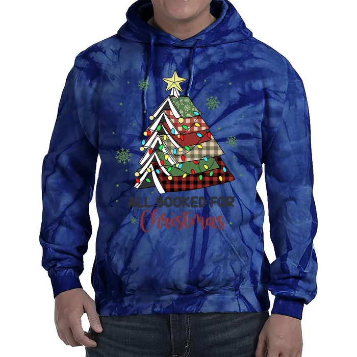 All Booked For Christmas Funny Christmas Book Tree Tie Dye Hoodie