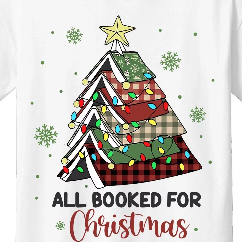 All Booked For Christmas Funny Christmas Book Tree Kids T-Shirt