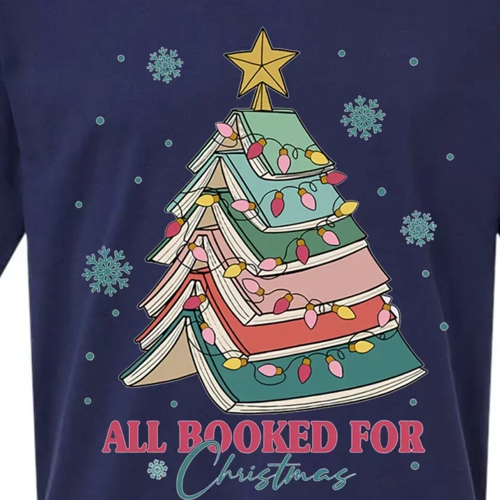 All Booked For Christmas Book Tree Xmas Teacher School Gift Sueded Cloud Jersey T-Shirt