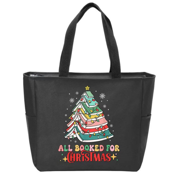 All Booked For Christmas Book Christmas Tree Lights Zip Tote Bag