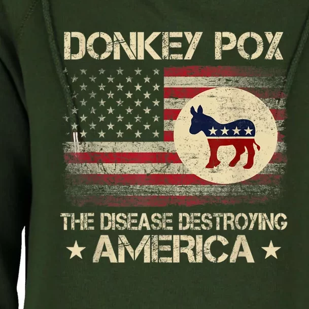 Anti Biden Funny Donkey Pox The Disease Destroying America Womens Funnel Neck Pullover Hood