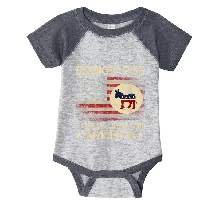 Anti Biden Funny Donkey Pox The Disease Destroying America Infant Baby Jersey Bodysuit