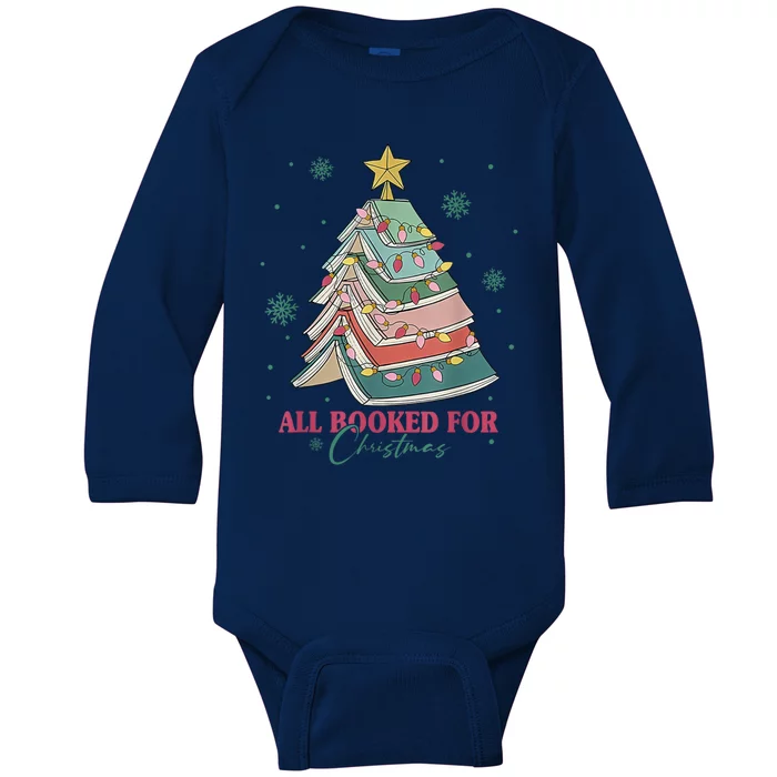 All Booked For Christmas Vintage Librarian Xmas Tree Lights Gift Baby Long Sleeve Bodysuit