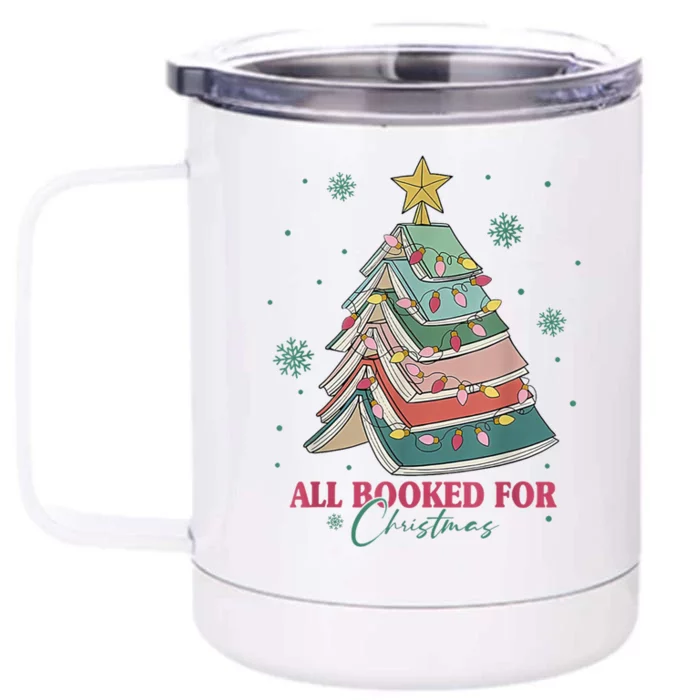 All Booked For Christmas Vintage Librarian Xmas Tree Lights Gift Front & Back 12oz Stainless Steel Tumbler Cup