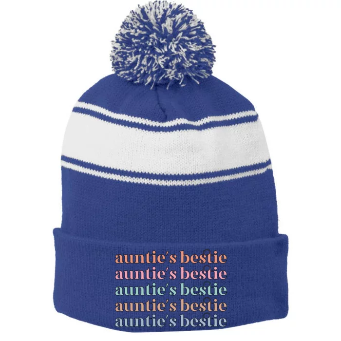 Aunties Bestie From Aunt To Niece Gift Stripe Pom Pom Beanie