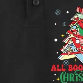 All Booked For Christmas Groovy Christmas Book Tree Squad Dry Zone Grid Performance Polo