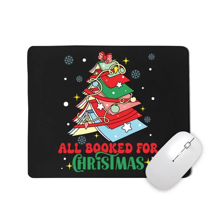 All Booked For Christmas Groovy Christmas Book Tree Squad Mousepad