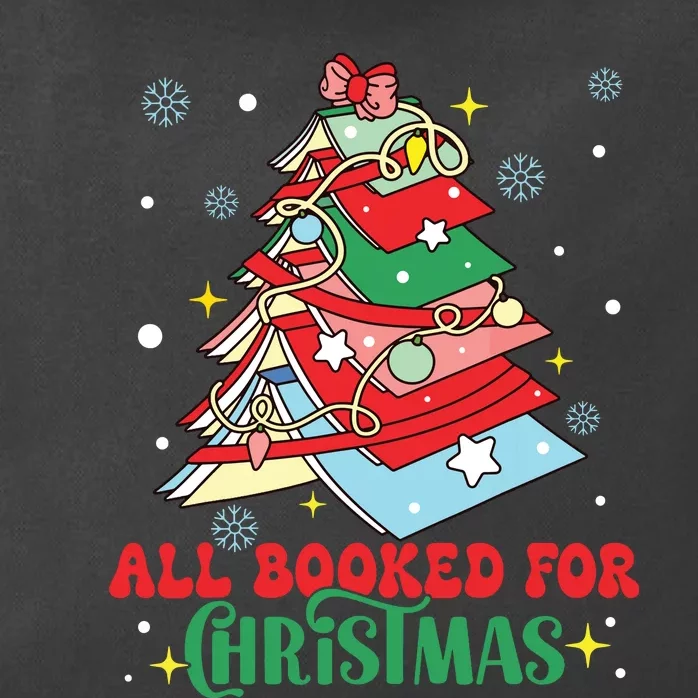 All Booked For Christmas Groovy Christmas Book Tree Squad Zip Tote Bag