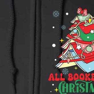 All Booked For Christmas Groovy Christmas Book Tree Squad Full Zip Hoodie