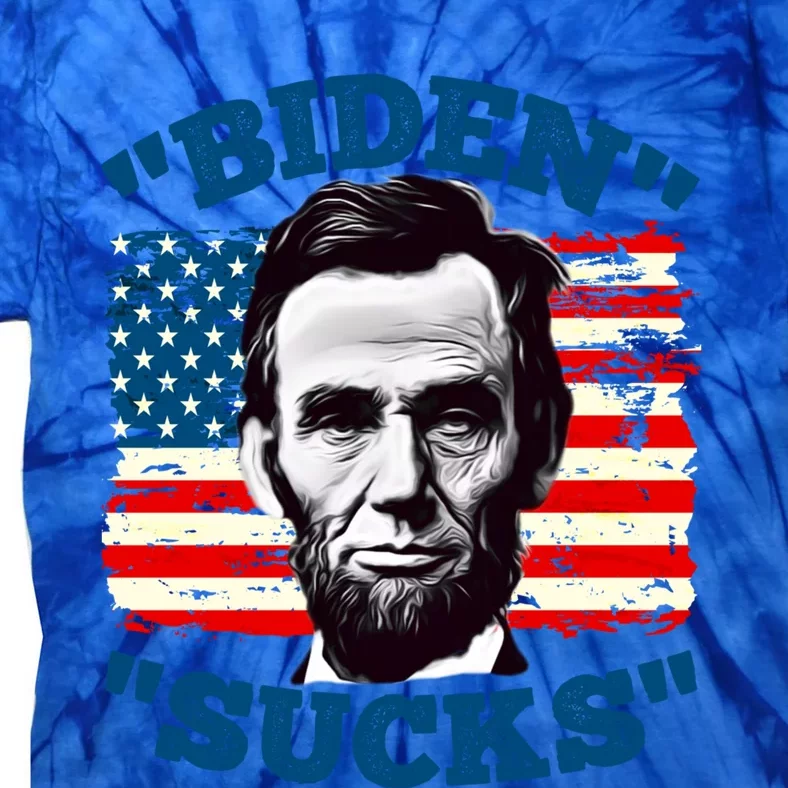 Anti Biden Funny With Lincoln Graphic On American Flag Meaningful Gift Tie-Dye T-Shirt