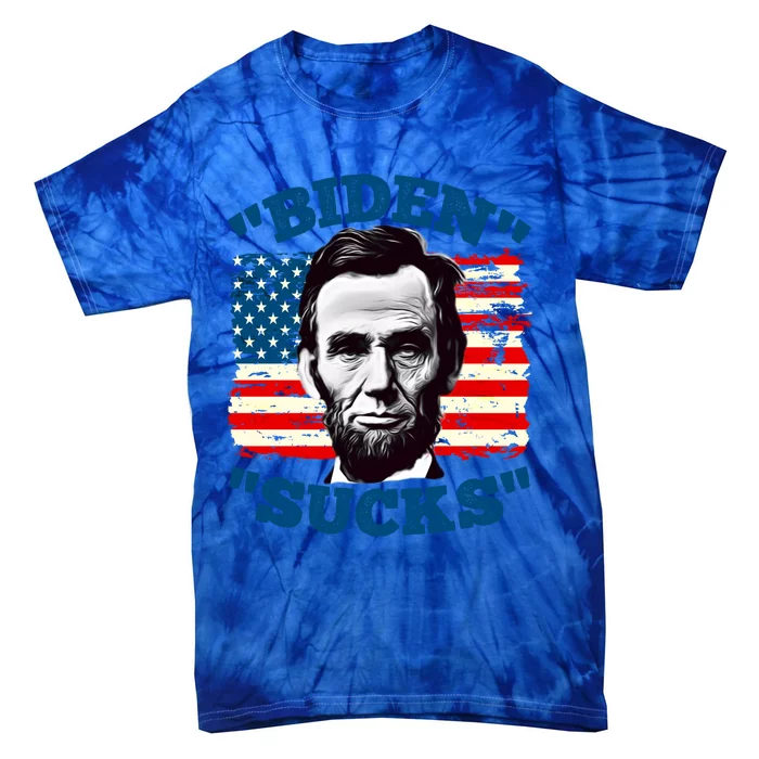 Anti Biden Funny With Lincoln Graphic On American Flag Meaningful Gift Tie-Dye T-Shirt