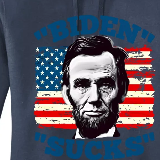 Anti Biden Funny With Lincoln Graphic On American Flag Meaningful Gift Women's Pullover Hoodie