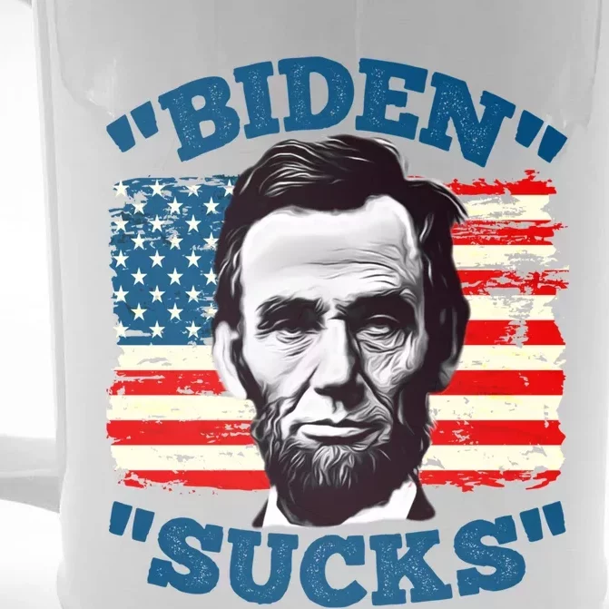 Anti Biden Funny With Lincoln Graphic On American Flag Meaningful Gift Front & Back Beer Stein