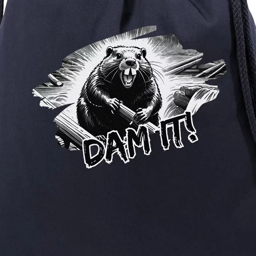 Angry Beaver Funny Dam It Drawstring Bag