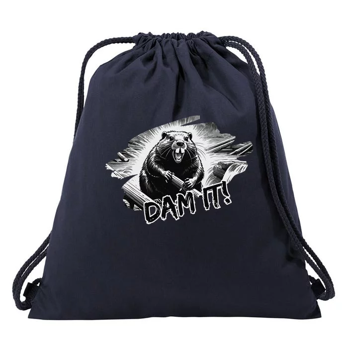 Angry Beaver Funny Dam It Drawstring Bag