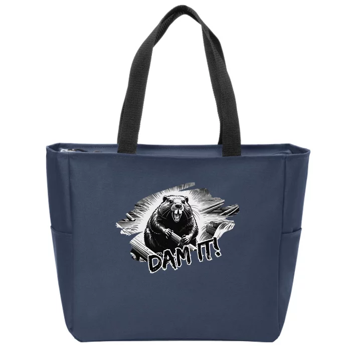 Angry Beaver Funny Dam It Zip Tote Bag