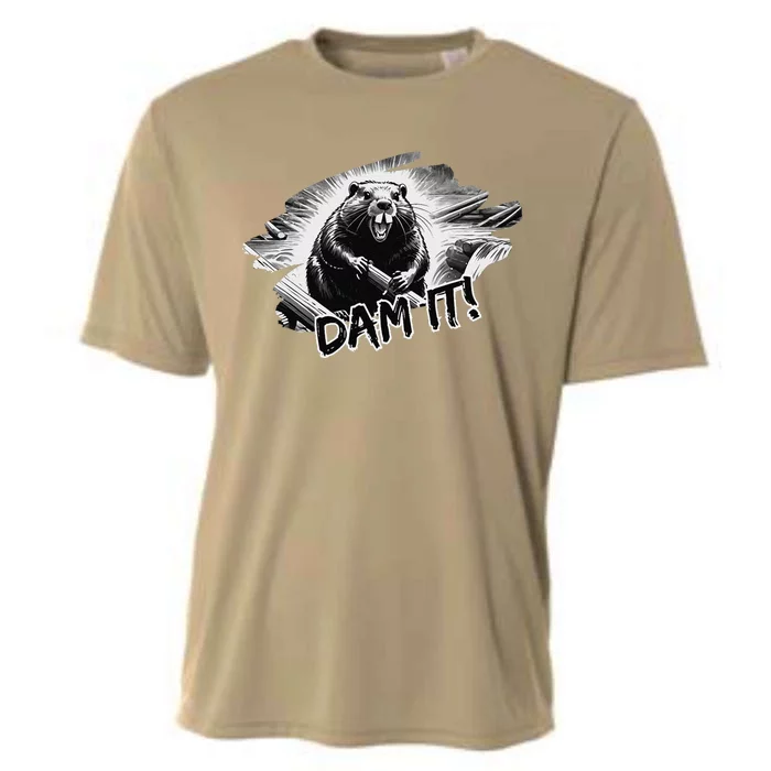 Angry Beaver Funny Dam It Cooling Performance Crew T-Shirt