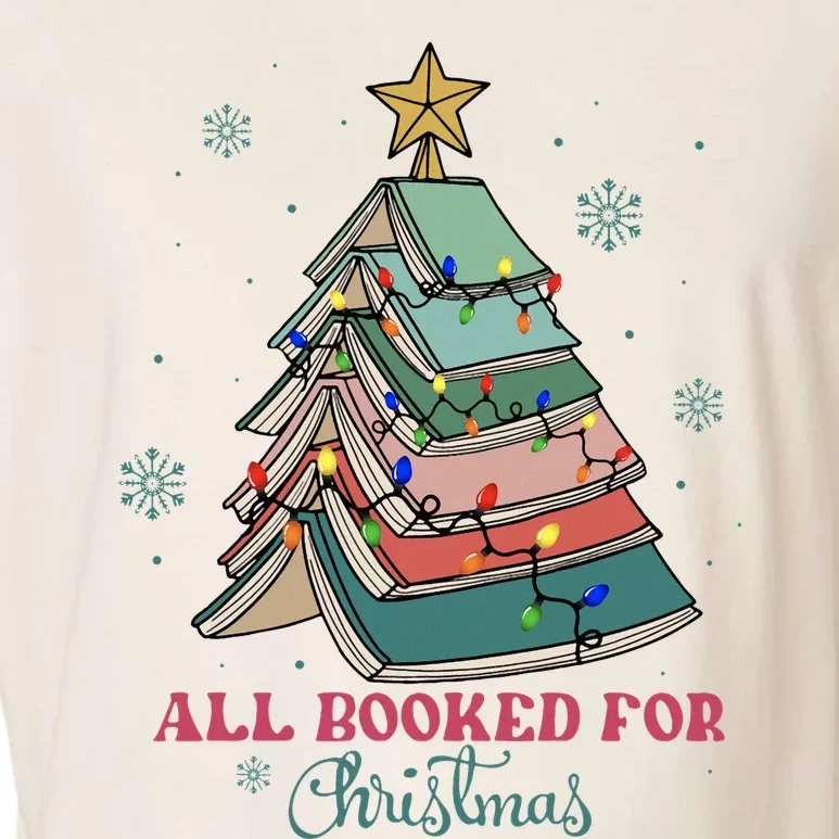 All Booked For Christmas Librarian Christmas Book Tree Garment-Dyed Women's Muscle Tee