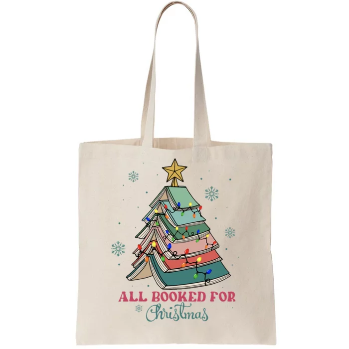 All Booked For Christmas Librarian Christmas Book Tree Tote Bag