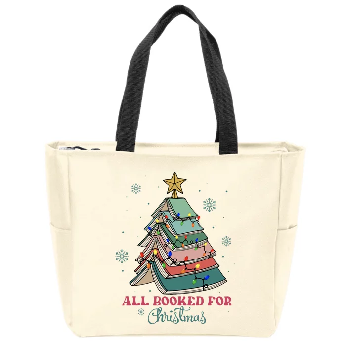 All Booked For Christmas Librarian Christmas Book Tree Zip Tote Bag