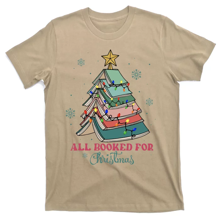 All Booked For Christmas Librarian Christmas Book Tree T-Shirt