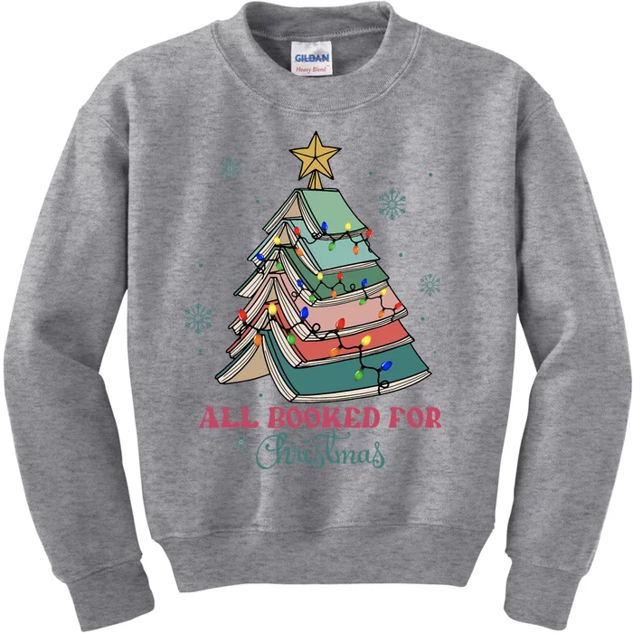 All Booked For Christmas Librarian Christmas Book Tree Kids Sweatshirt