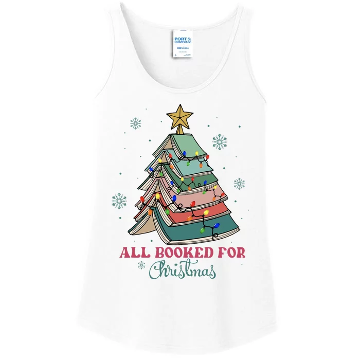 All Booked For Christmas Librarian Christmas Book Tree Ladies Essential Tank