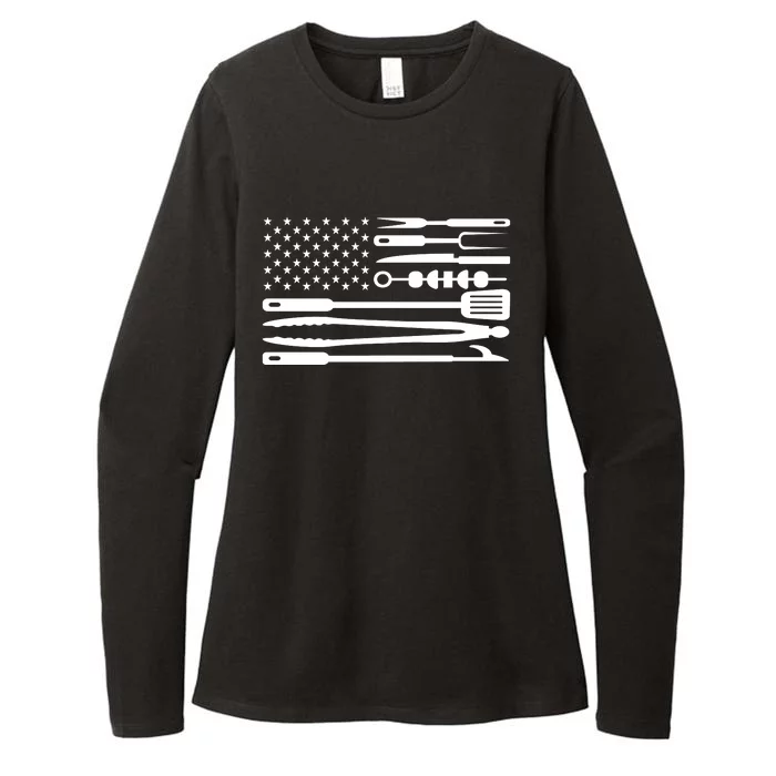 American BBQ Flag Womens CVC Long Sleeve Shirt