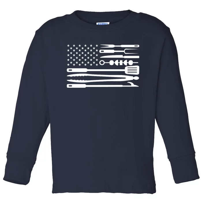 American BBQ Flag Toddler Long Sleeve Shirt