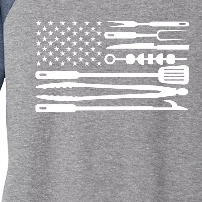 American BBQ Flag Women's Tri-Blend 3/4-Sleeve Raglan Shirt