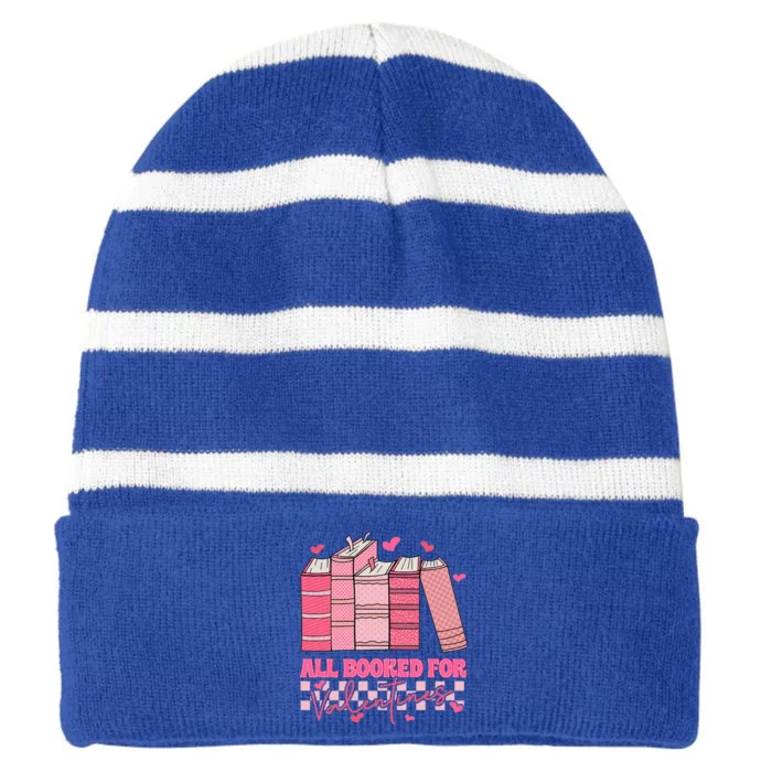 All Booked For Valentines Day Teachers Book Lovers Librarian Striped Beanie with Solid Band